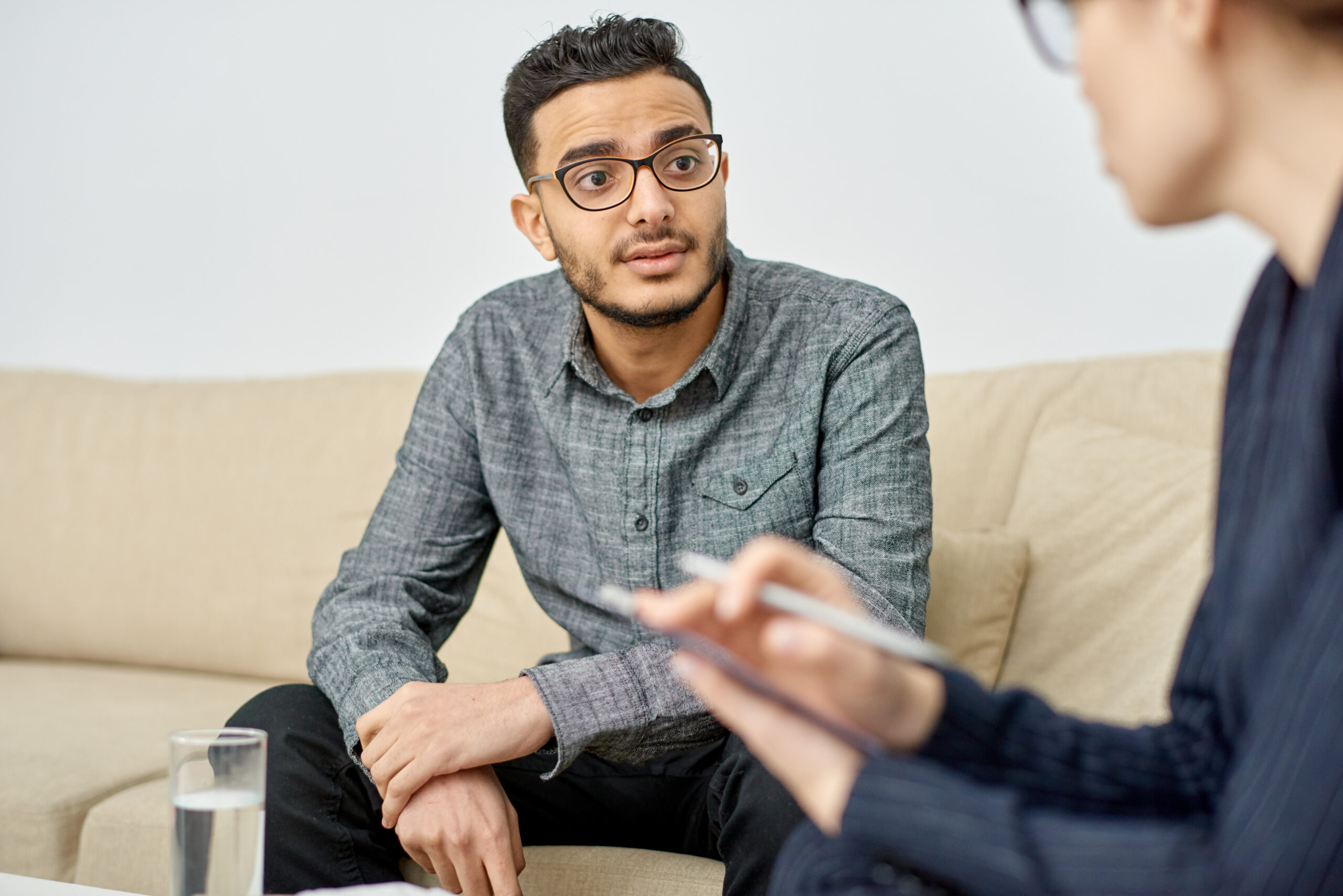 A woman speaks to her doctor about Spravato treatment in Nashville.