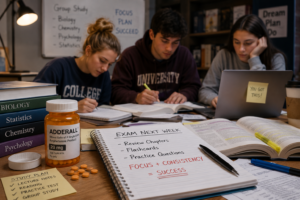 Adderall misuse is especially common among students who believe stimulants will improve concentration, increase study time, or enhance academic performance. 